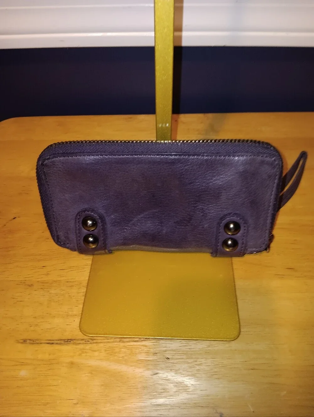 Linea Pelle Purple Leather Wristlet Wallet